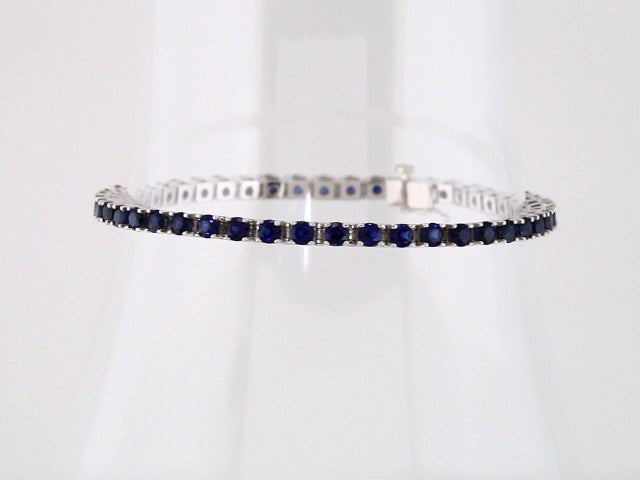 14K White Gold Natural Blue Sapphire Line 7" Bracelet – image 4