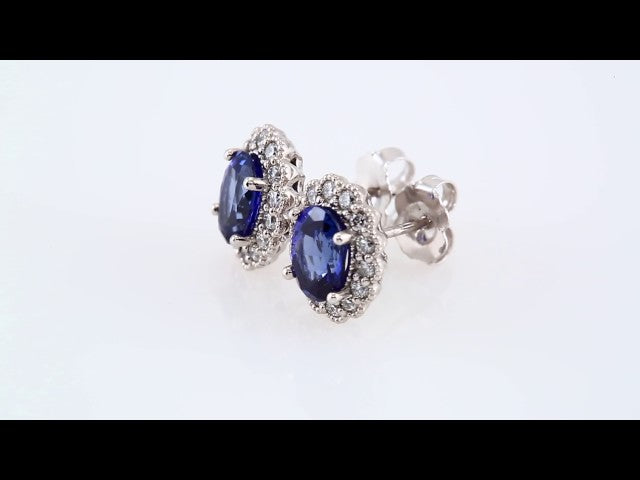Platinum Lab-Grown Blue Sapphire & 1/3 CTW Natural Diamond Earrings – image 3