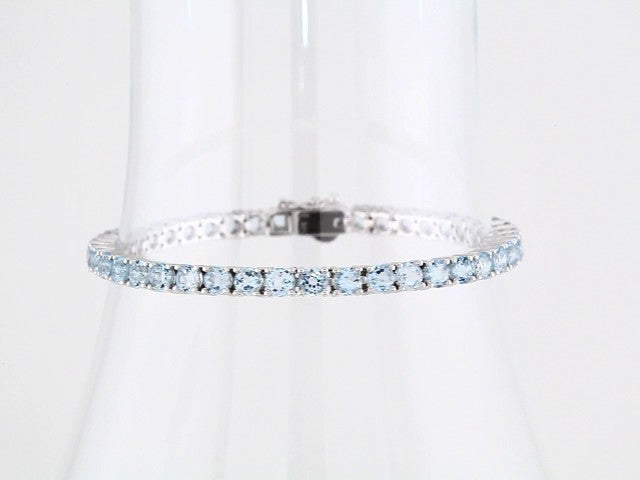 14K White Gold Natural Sky Blue Topaz 7 1/4" Line Bracelet – image 4