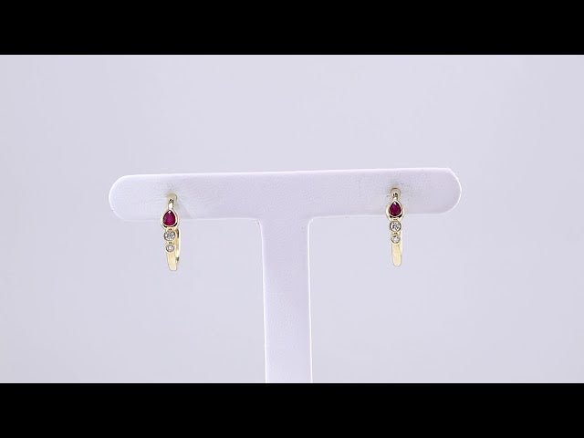 14K Yellow Gold Natural Ruby & 1/10 CTW Natural Diamond Bezel-Set Hoop Earrings – image 3