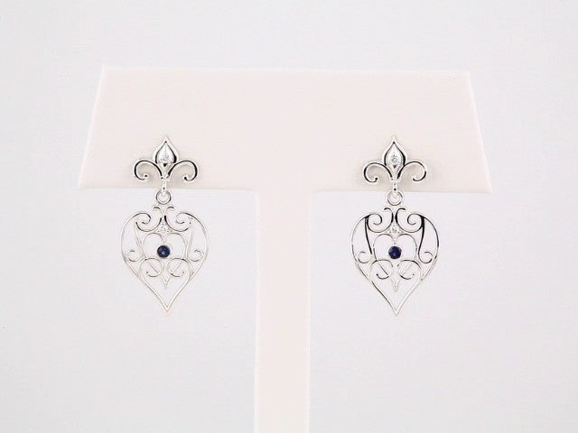 Sterling Silver & 14K White Gold Natural Blue Sapphire & .04 CTW Natural Diamond Earrings – image 3