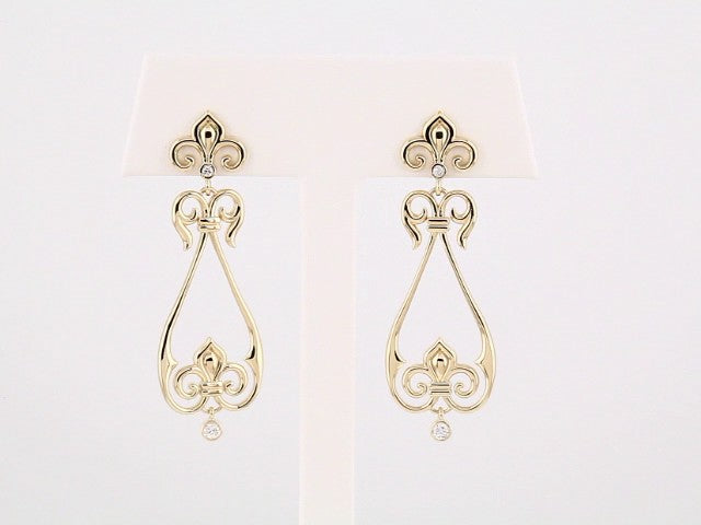 14K Yellow Gold 1/6 CTW Natural Diamond Fleur-De-Lis Earrings – image 3