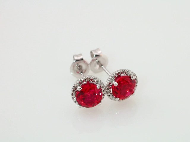 Sterling Silver Lab-Grown Ruby & .01 CTW Natural Diamond Earrings – image 3