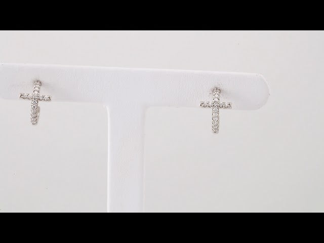14K White Gold 1/4 CTW Natural Diamond Cross 12.15 mm Hoop Earrings – image 3