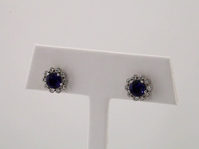 Platinum 5 mm Lab-Grown Blue Sapphire & 1/4 CTW Natural Diamond Earrings – image 3
