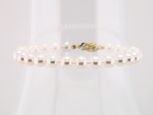14K Yellow Gold Cultured White Akoya Pearl 7" Bracelet – image 2