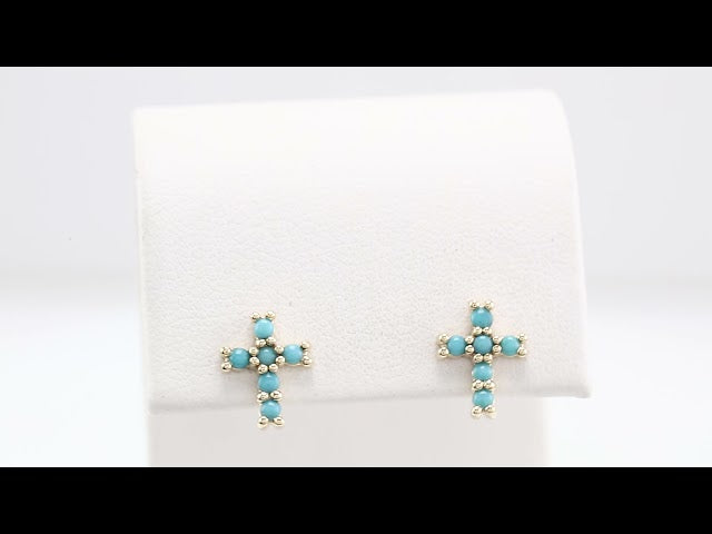 14K Yellow Gold Natural Turquoise Cross Earrings – image 3