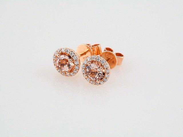 14K Rose Gold Natural Pink Morganite & 1/5 CTW Natural Diamond Earrings – image 3