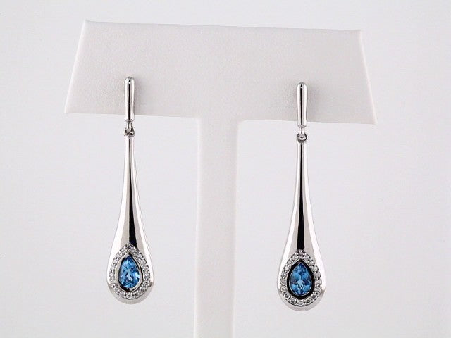 14K White Gold Natural Swiss Blue Topaz & 1/5 CTW Natural Diamond Earrings – image 3