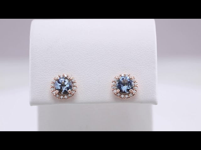 14K Rose Gold 4.5 mm Natural Aquamarine & 1/10 CTW Natural Diamond Earrings – image 4