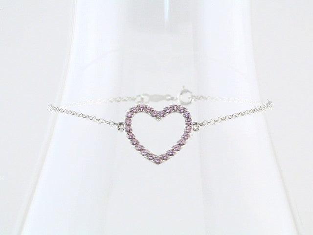 Sterling Silver Pink Cubic Zirconia Heart 7" Bracelet – image 3