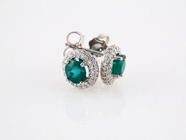 14K White Gold Natural Emerald & 1/3 CTW Natural Diamond Earrings – image 3