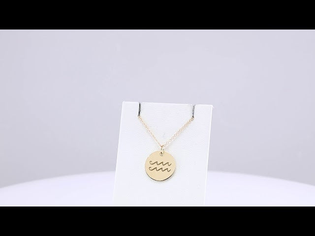14K Yellow Gold Aquarius Zodiac Disc 16-18" Necklace – image 4