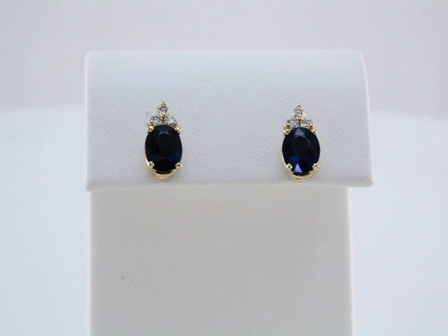 14K Yellow Gold Natural Blue Sapphire & 1/8 CTW Natural Diamond Earrings – image 3