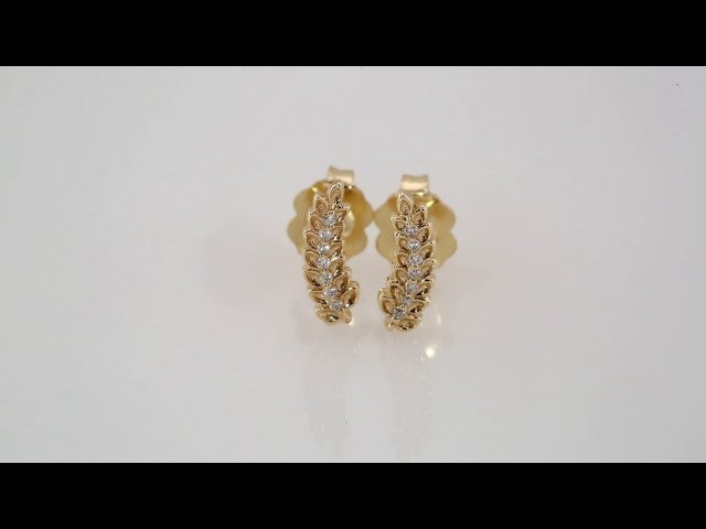 14K Yellow Gold .03 CTW Natural Diamond Leaf Ear Climbers – image 3
