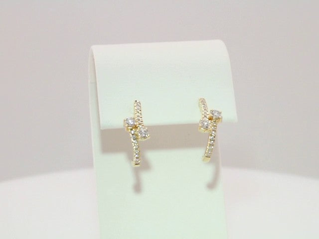 14K Yellow Gold 5/8 CTW Natural Diamond Two-Stone J-Hoop Earrings – image 3