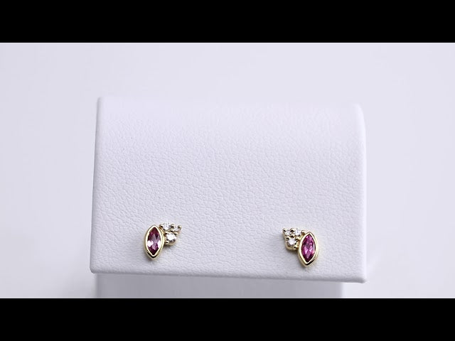 14K Yellow Gold Natural Pink Tourmaline & .05 CTW Natural Diamond Earrings – image 3