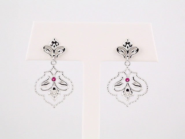 Sterling Silver & 14K White Gold Natural Ruby Fleur-de-lis Earrings – image 3