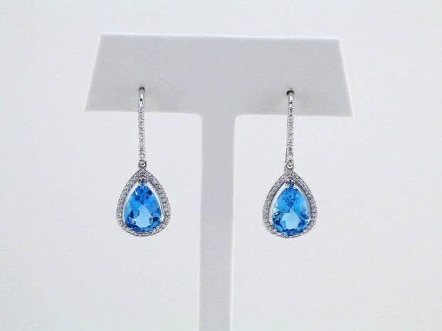14K White Gold Natural Swiss Blue Topaz & 1/2 CTW Natural Diamond Earrings – image 3