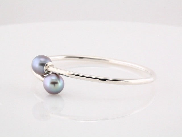 Sterling Silver Cultured Gray Freshwater Pearl Flexible Bangle Bracelet – image 3
