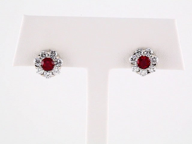 14K White Gold Natural Ruby & 1 1/8 CTW Natural Diamond Cluster Earrings – image 3