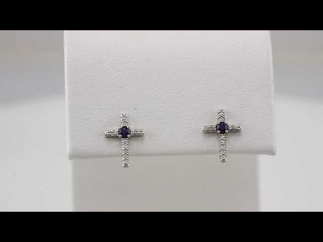 Sterling Silver Lab-Grown Blue Sapphire & .05 CTW Natural Diamond Cross Earrings – image 3