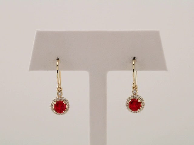 14K Yellow Gold Lab-Grown Ruby & 1/8 CTW Natural Diamond Halo-Style Earrings – image 3