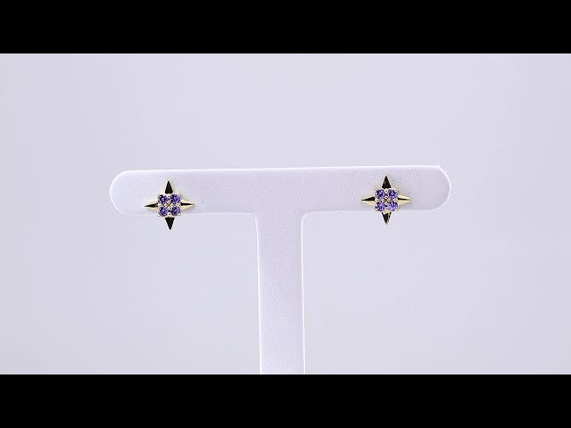 14K Yellow Gold Natural Tanzanite Star Earrings – image 3