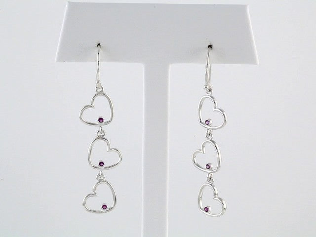 Sterling Silver Natural Amethyst Triple Heart Earrings – image 3