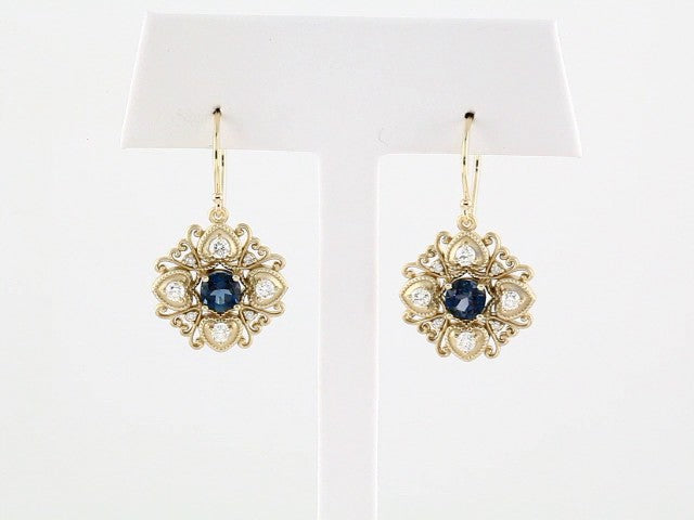 14K Yellow Gold Natural London Blue Topaz & 1/2 CTW Natural Diamond Earrings – image 3
