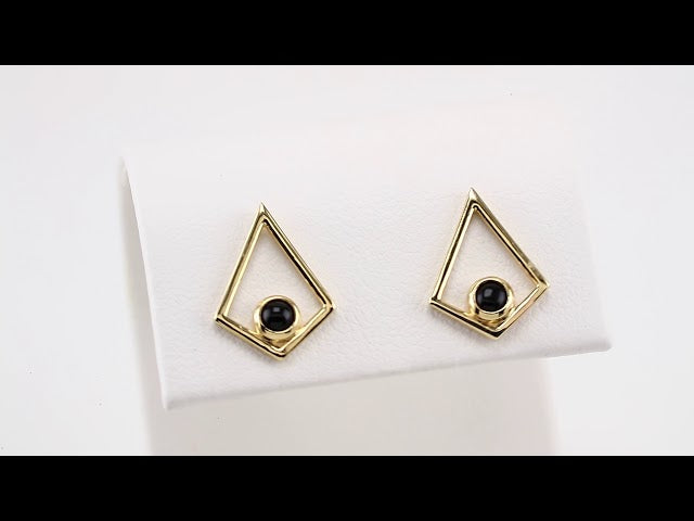 14K Yellow Gold Natural Black Onyx Cabochon Pyramid Earrings – image 4