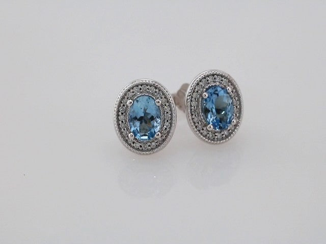 14K White Gold 7x5 mm Natural Aquamarine 1/6 CTW Natural Diamond Halo-Style Earrings – image 3