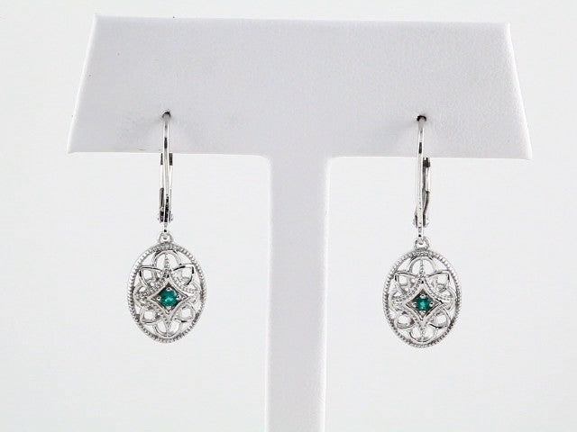 Sterling Silver Natural Emerald Lever Back Earrings – image 3