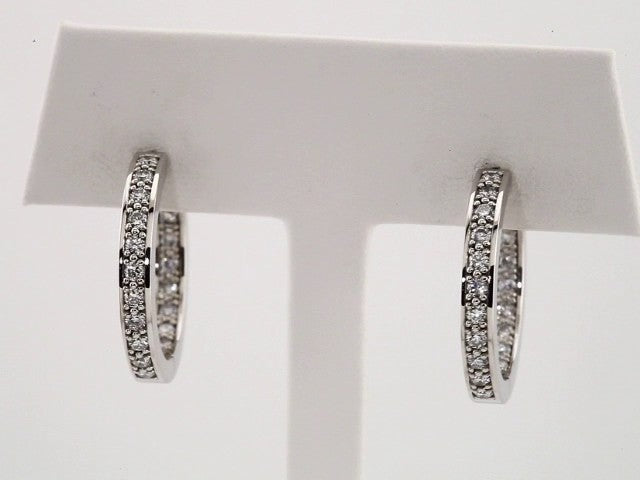 14K White Gold 1 CTW Natural Diamond Inside-Outside 22.8 mm Hoop Earrings – image 3