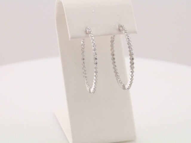 14K White Gold 1 CTW Natural Diamond Inside-Outside Hinged 32.5 mm Hoop Earrings – image 4
