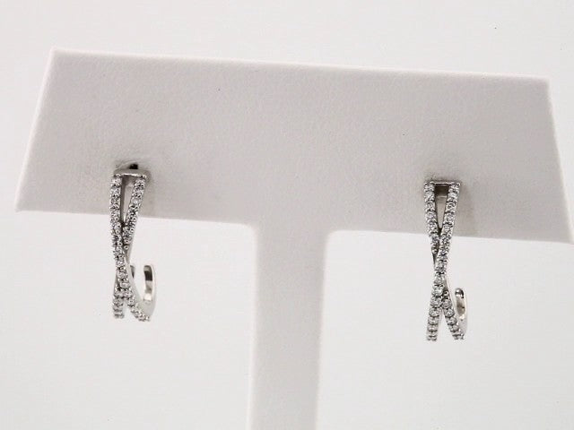 14K White Gold 1/4 CTW Natural Diamond Criss-Cross J-Hoop Earrings – image 3