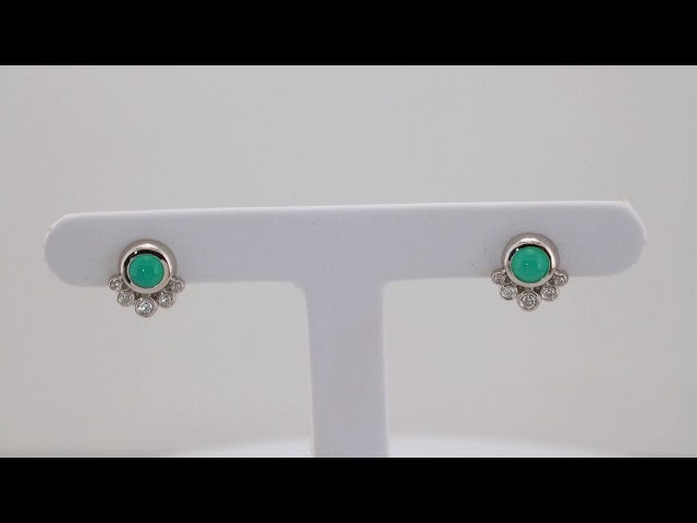 14K White Gold  Natural Green Chrysoprase  & 1/8 CTW Natural Diamond Earrings – image 4