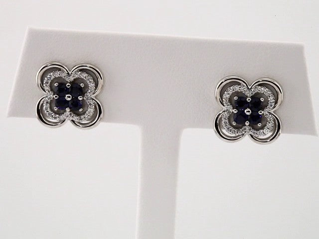 Platinum Natural Blue Sapphire & 1/5 CTW Natural Diamond Clover Earrings – image 3