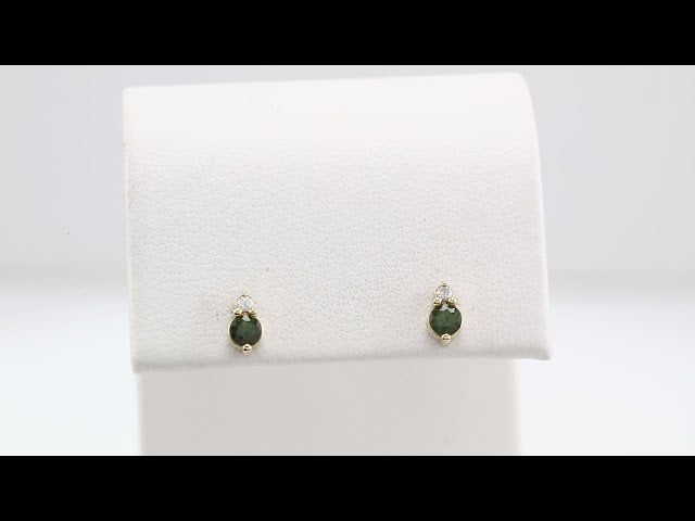 14K Yellow Gold Natural Green Sapphire & .03 CTW Natural Diamond Earrings – image 4