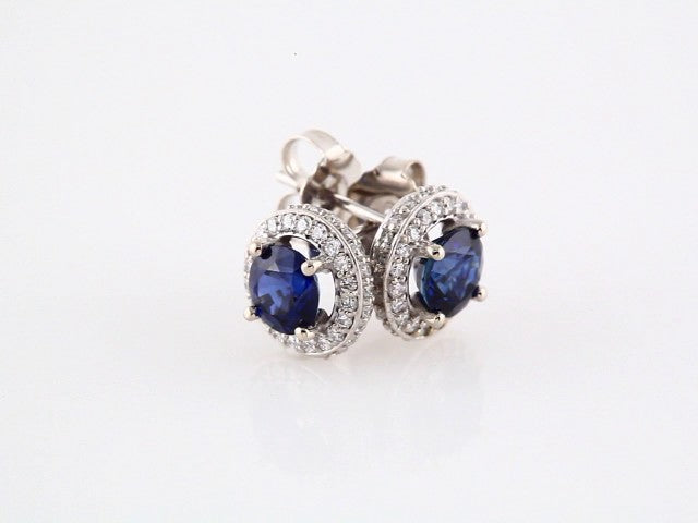 14K White Gold Natural Blue Sapphire & 1/3 CTW Natural Diamond Earrings – image 3