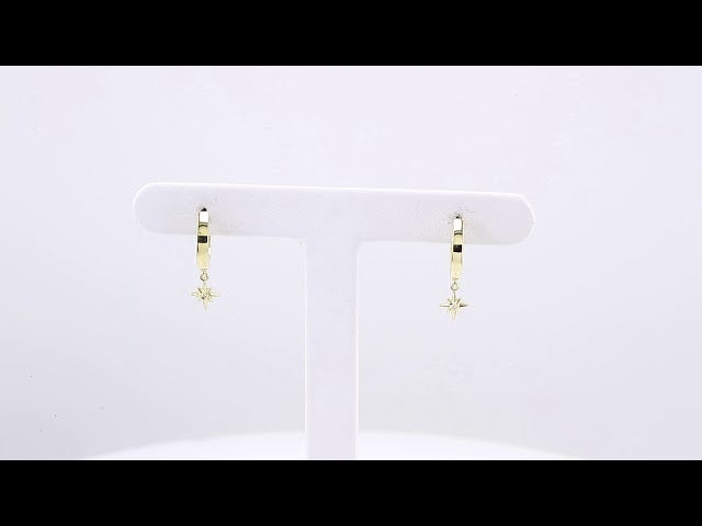 14K Yellow Gold .0075 CTW Natural Diamond Star Hinged Hoop Earrings – image 3