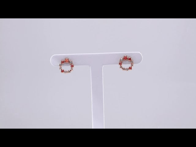 14K Rose Gold Natural Pink Coral & 1/8 CTW Natural Diamond Earrings – image 3