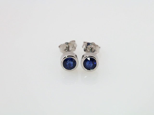 Platinum Natural Blue Sapphire Bezel-Set Earrings – image 3