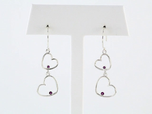 Sterling Silver Natural Amethyst Double Heart Earrings – image 3