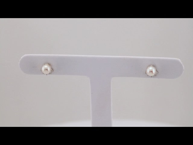 Platinum Cultured White Freshwater Cultured Pearl & .08 CTW Natural Diamond Earrings – image 3