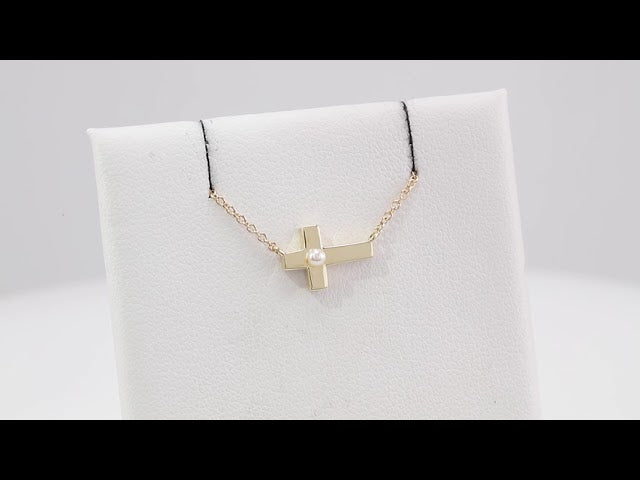 Pearl Sideways Cross Necklace or Center
