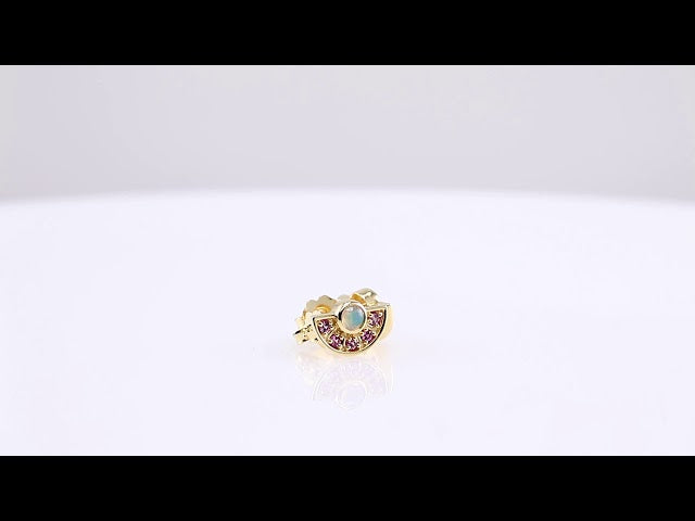 14K Yellow Gold Natural Ethiopian Opal & Natural Pink Sapphire Fan Earrings – image 4