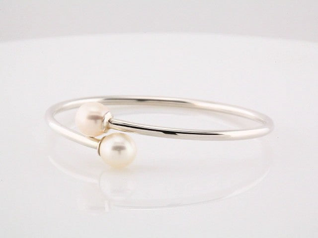 Sterling Silver Cultured White Freshwater Pearl Flexible Bangle Bracelet – image 3