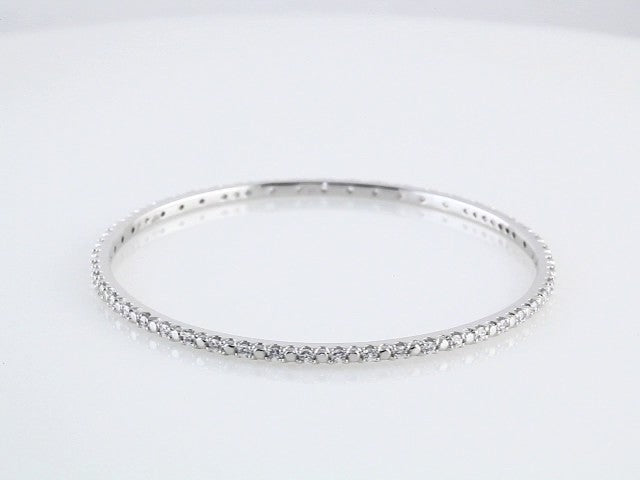 Sterling Silver 2 mm Imitation White Cubic Zirconia Bangle 7 1/2" Bracelet – image 2