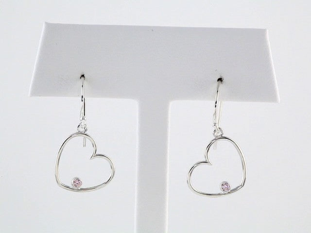 Sterling Silver Imitation Pink Cubic Zirconia Heart Earrings – image 3